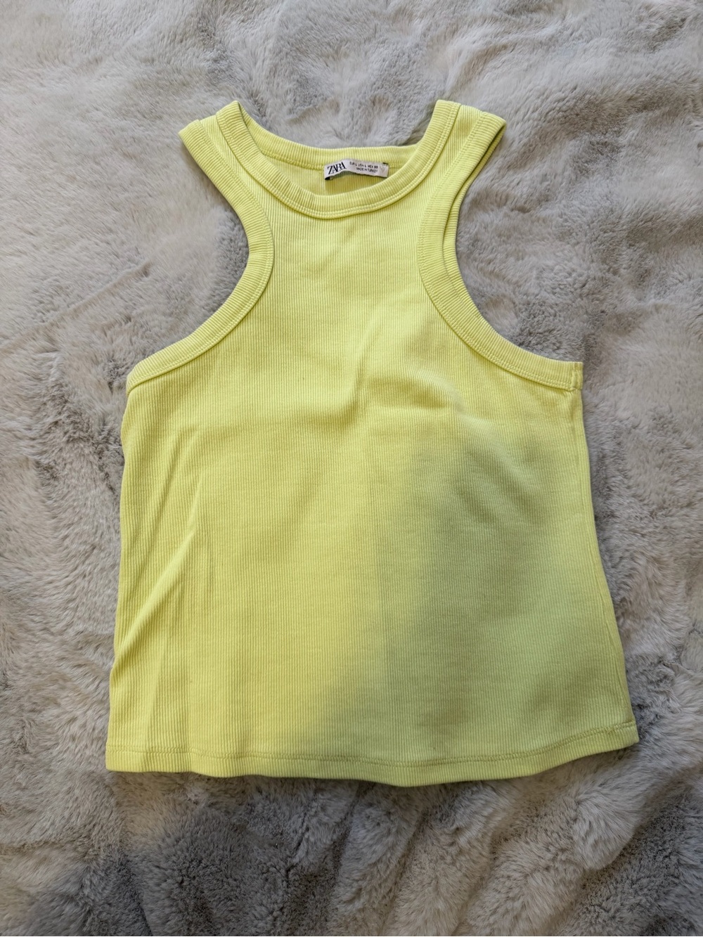 Zara Pastel Green/Yellow Ribbed Racerback Tank Top
